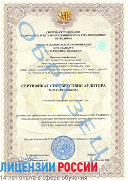Образец сертификата соответствия аудитора №ST.RU.EXP.00006191-3 Оленегорск Сертификат ISO 50001